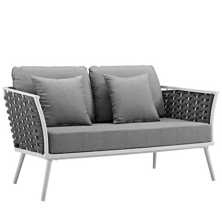 MODWAY FURNITURE Stance Outdoor Patio Aluminum Loveseat, White Gray EEI-3019-WHI-GRY